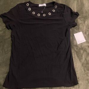 89th & Madison Black Grommet Neck Tee